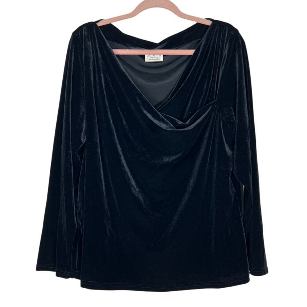 Jonden Women by Linda Leal Black Velvet Long Sleeve Draped Neckline Top Size 3X